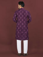 Anaita Purple Embroidered Silk Straight Kurta | Grocsy