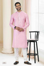 Raivat Ethnic Cotton Thread Work Kurta Pajama In Baby Pink Colour | Grocsy