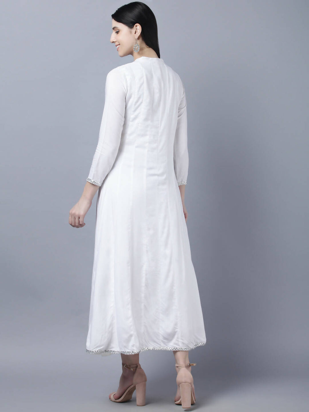 Myshka Women White Anarkali Kurta With Dupatta | Grocsy