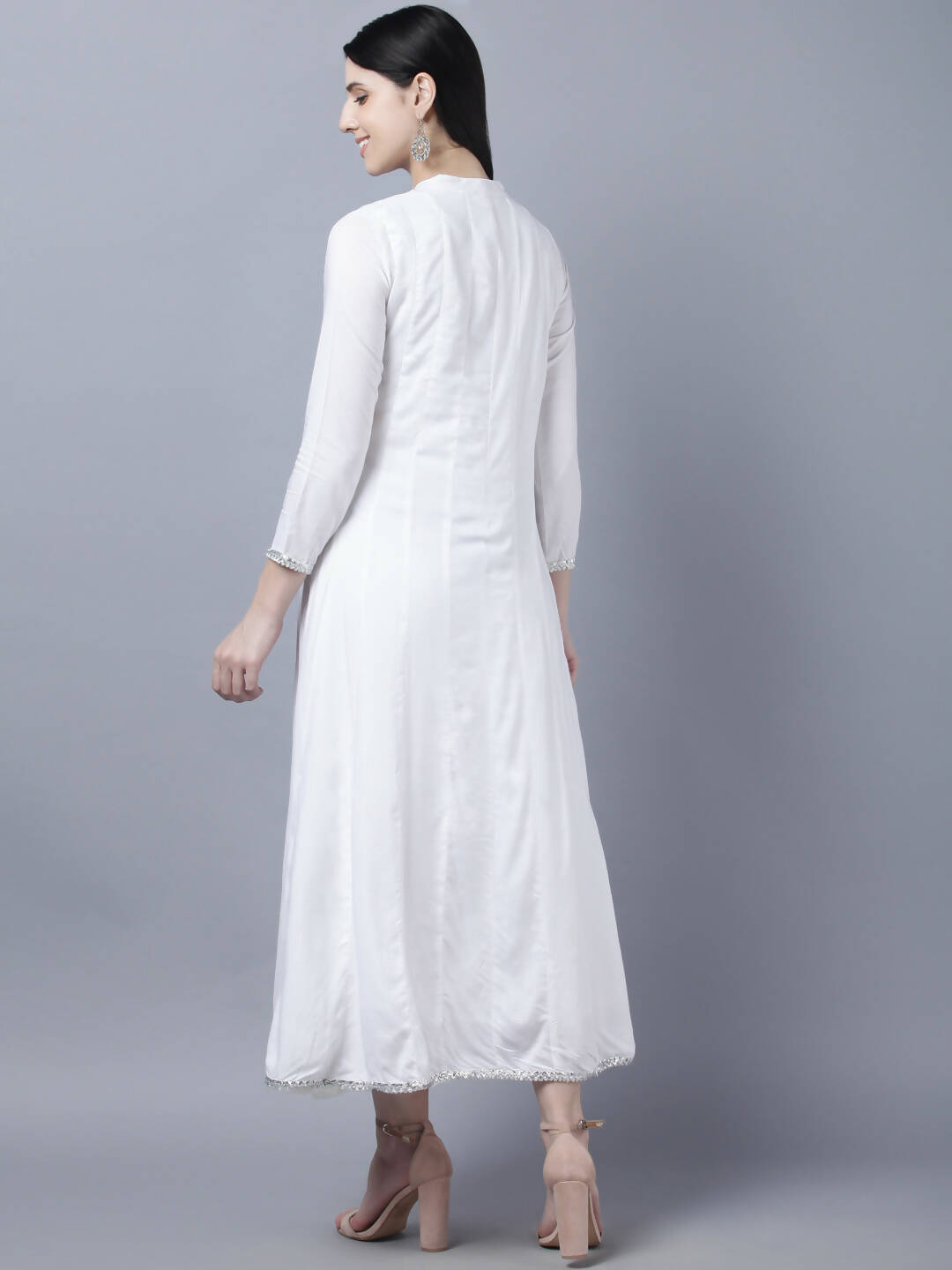 Myshka Women White Anarkali Kurta With Dupatta | Grocsy