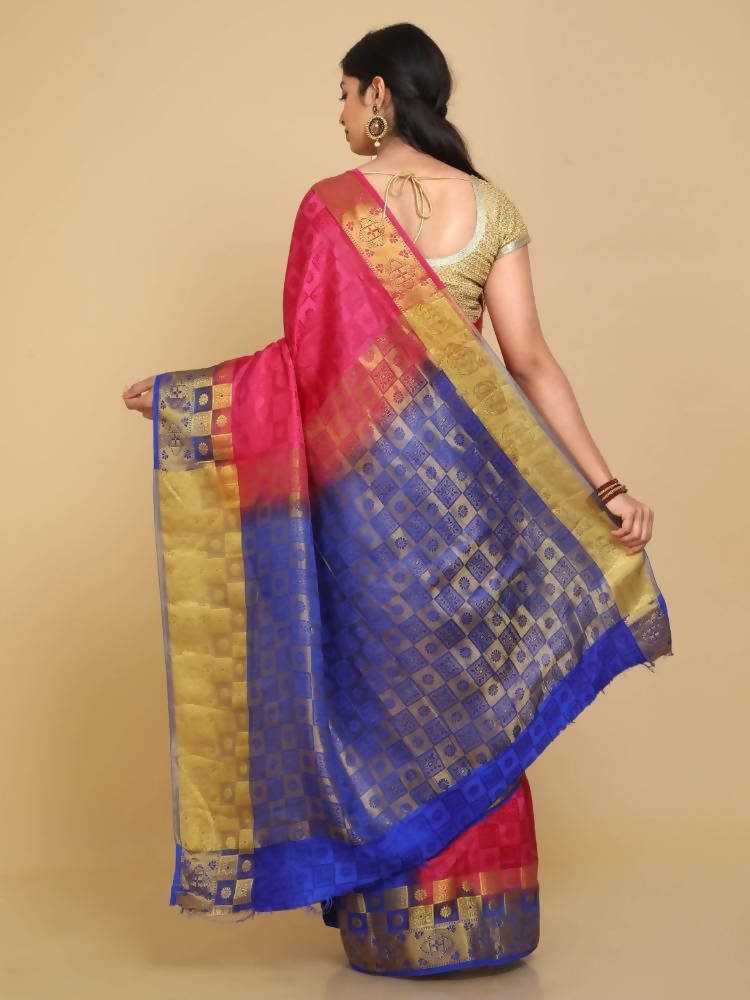 Kalamandir Self Checked Pink Pashmina Saree | Grocsy