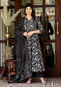 Miravan Women's Black Cotton Embroidered Attractive Anarkali Kurta And Palazzo With Dupatta Set | Grocsy