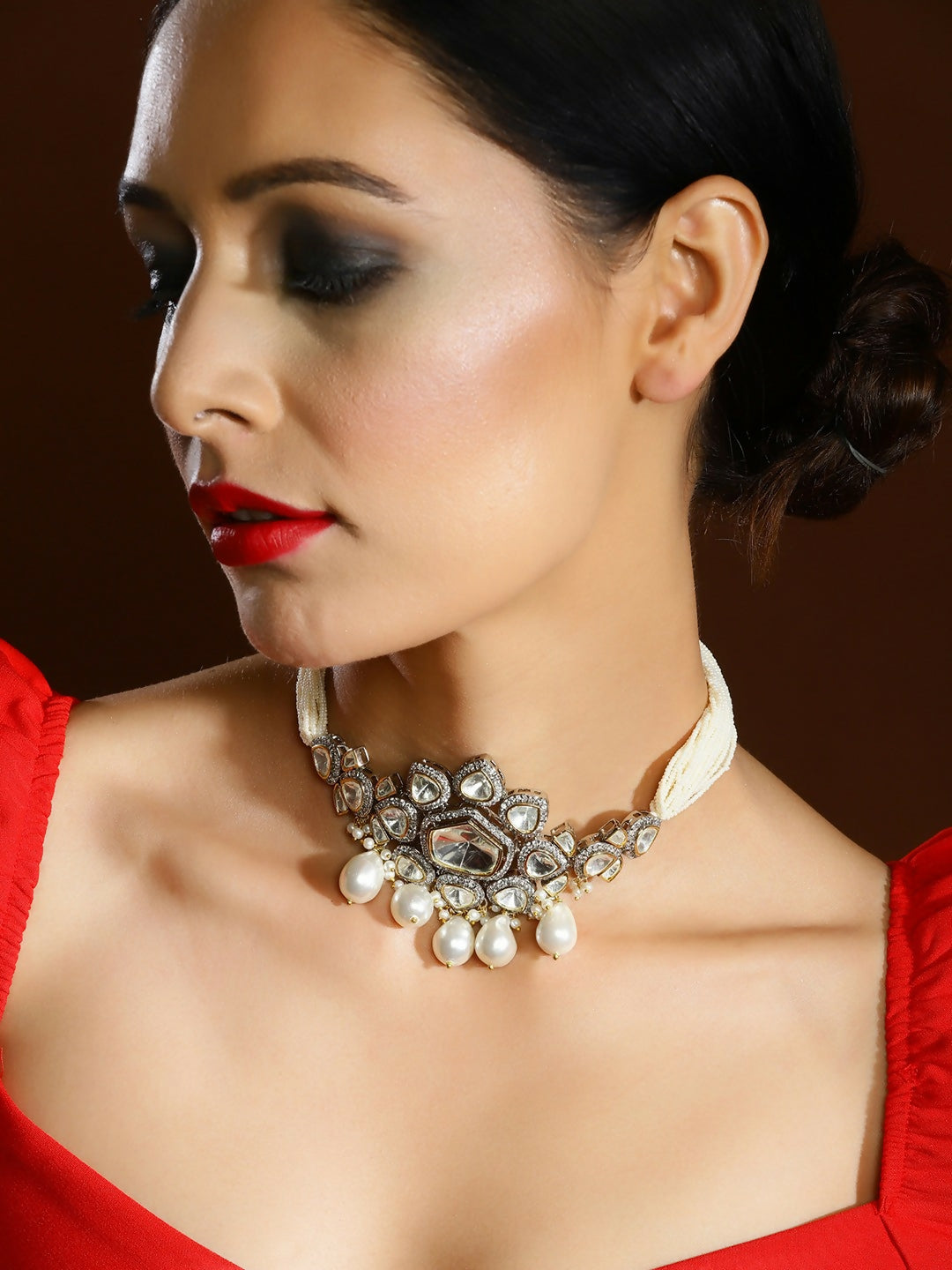 Kundan & Pearl Drop Choker- Ruby Raang | Grocsy