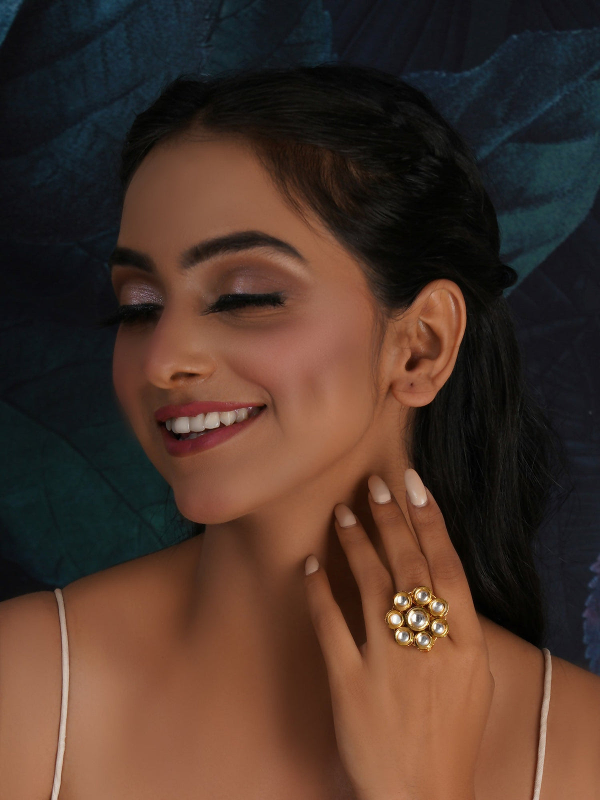 Kundan Flower Ring (gold) - Ruby Raang | Grocsy