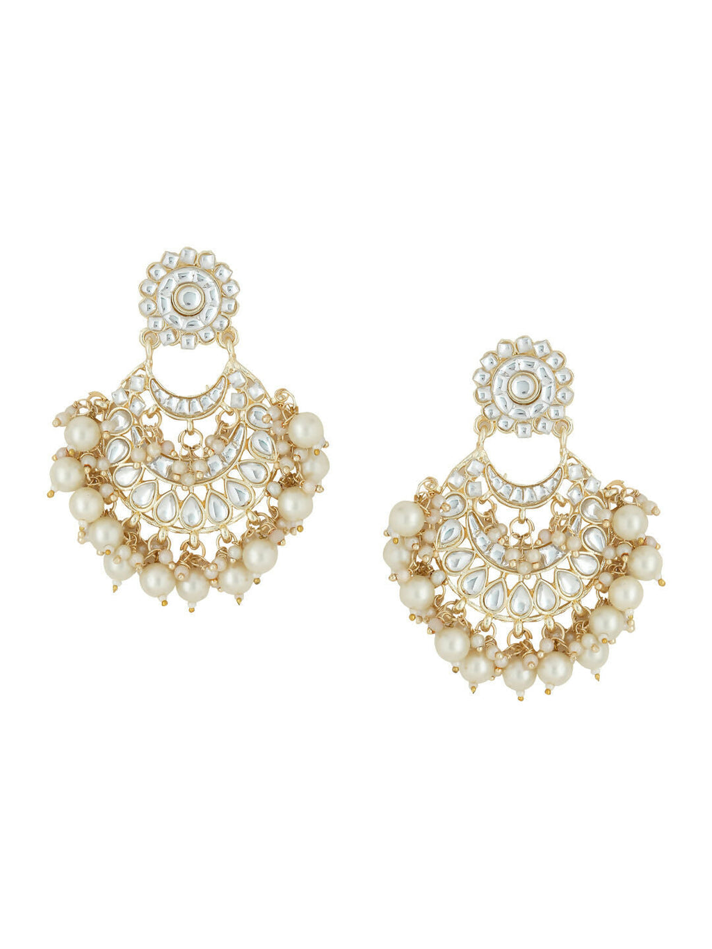 NVR Women Gold-Polished Studded Kundan Chandbali Earrings | Grocsy
