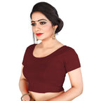 Vamika Brown Lycra Plain Blouse | Grocsy