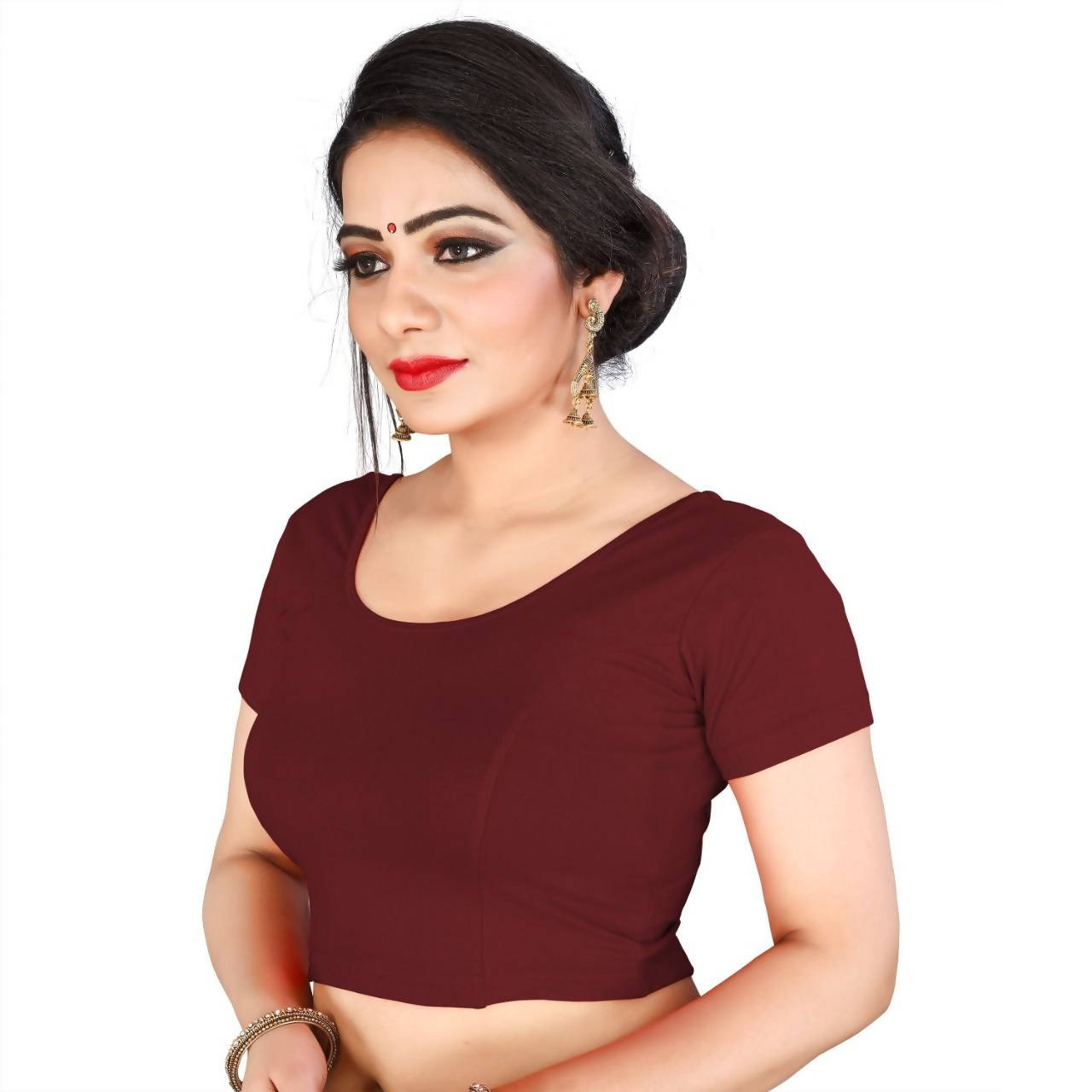 Vamika Brown Lycra Plain Blouse | Grocsy