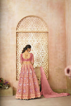 Kesar Fab Pink Banarasi Silk Embroidered Lehenga | Grocsy