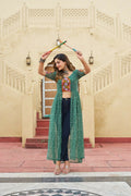 Vastranavya Green Navratri Special Kutchi Patch Work with Bandhani Printed Faux Georgette Kurti | Grocsy
