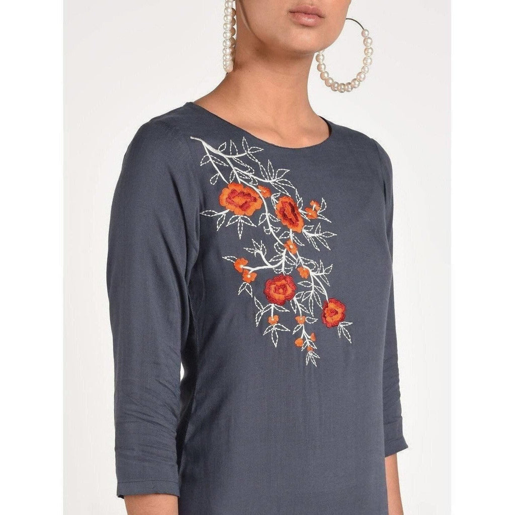 Cheera Women's Rayon Straight Kurta With Beautiful Embroidery Patch (CH016K) | Grocsy