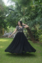Jyoti Fashion Women's Black Sequins Embroidered Faux Georgette Anarkali Dress | Grocsy