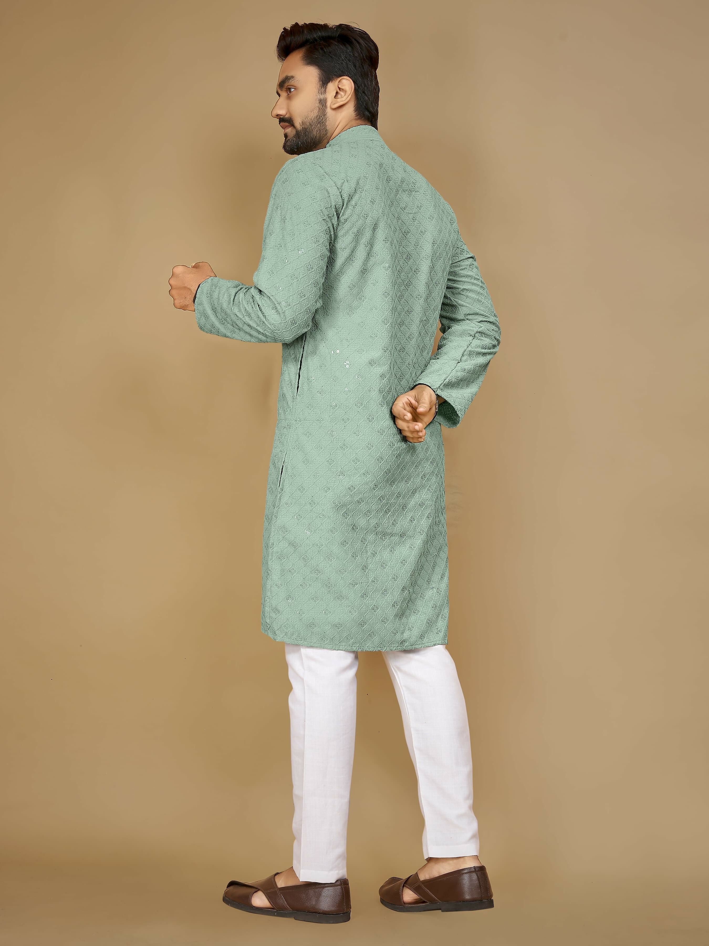 Anaita Sea_Green Embroidered Rayon Straight Kurta | Grocsy