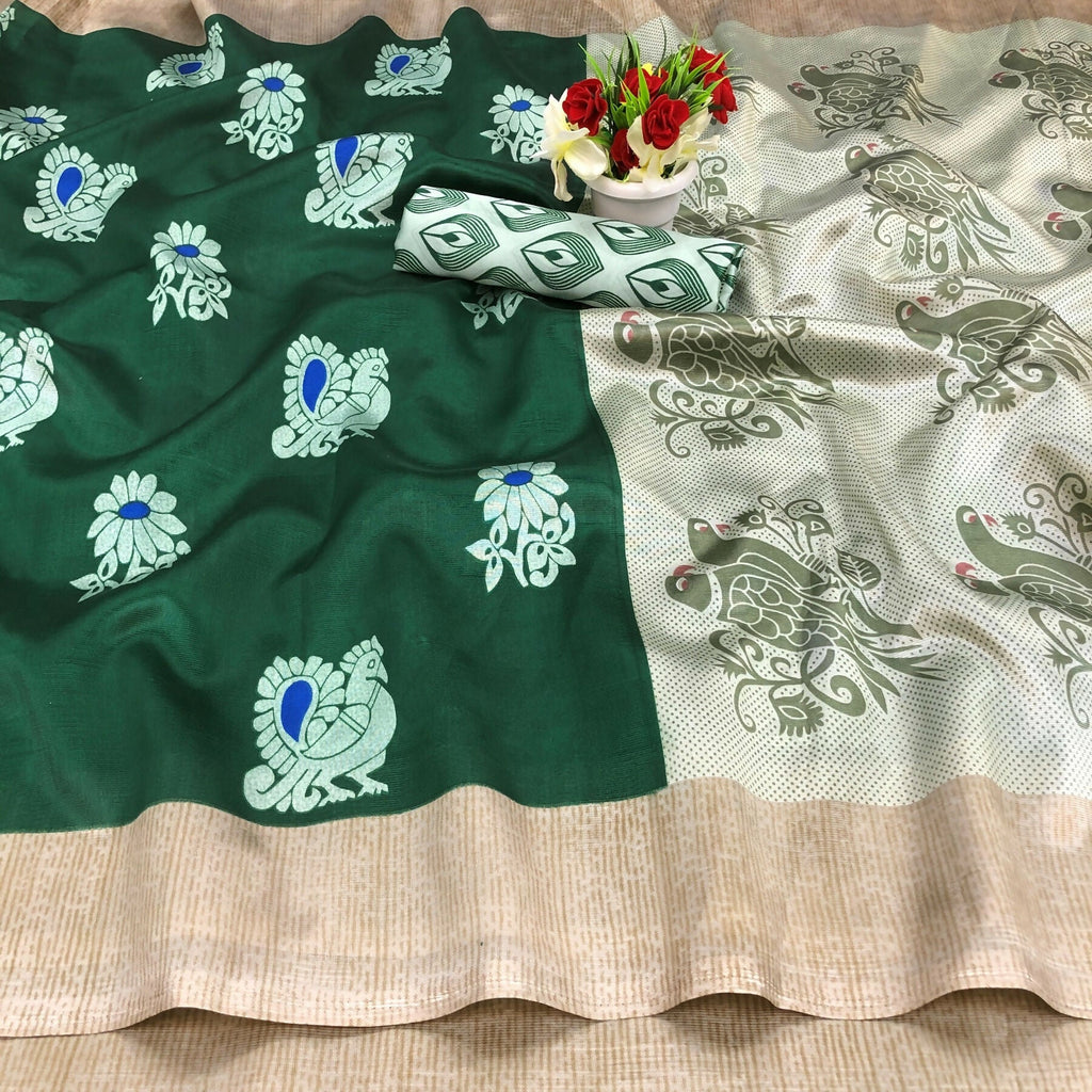 Vamika Green Printed Art Silk Saree | Grocsy