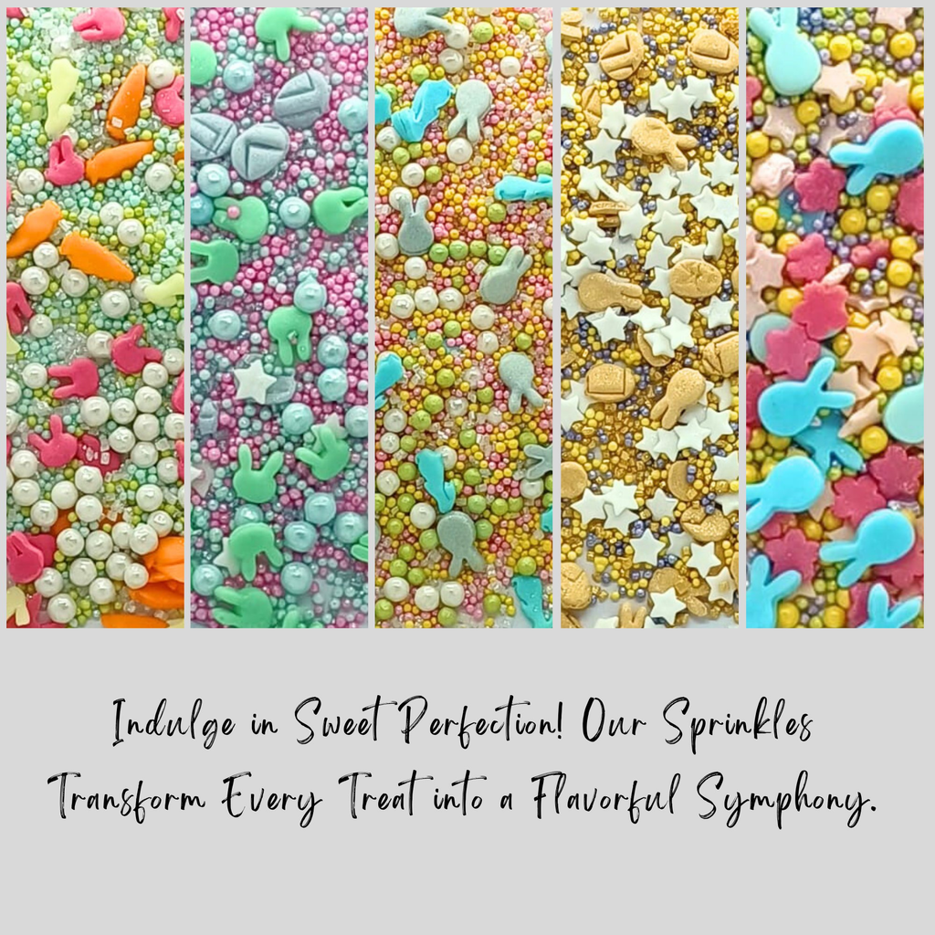 Confect Easter Sprinkles Edible | Mix Parrot Green, Yellow, Pink, White and Silver Pearls & Stars Pack of 5 (EAST 7) - 100Gms | Grocsy