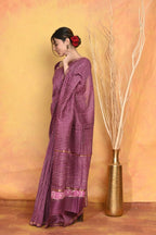 Very Much Indian Chanderi Natural Dye Handblock Printed Saree - Mauve | Grocsy