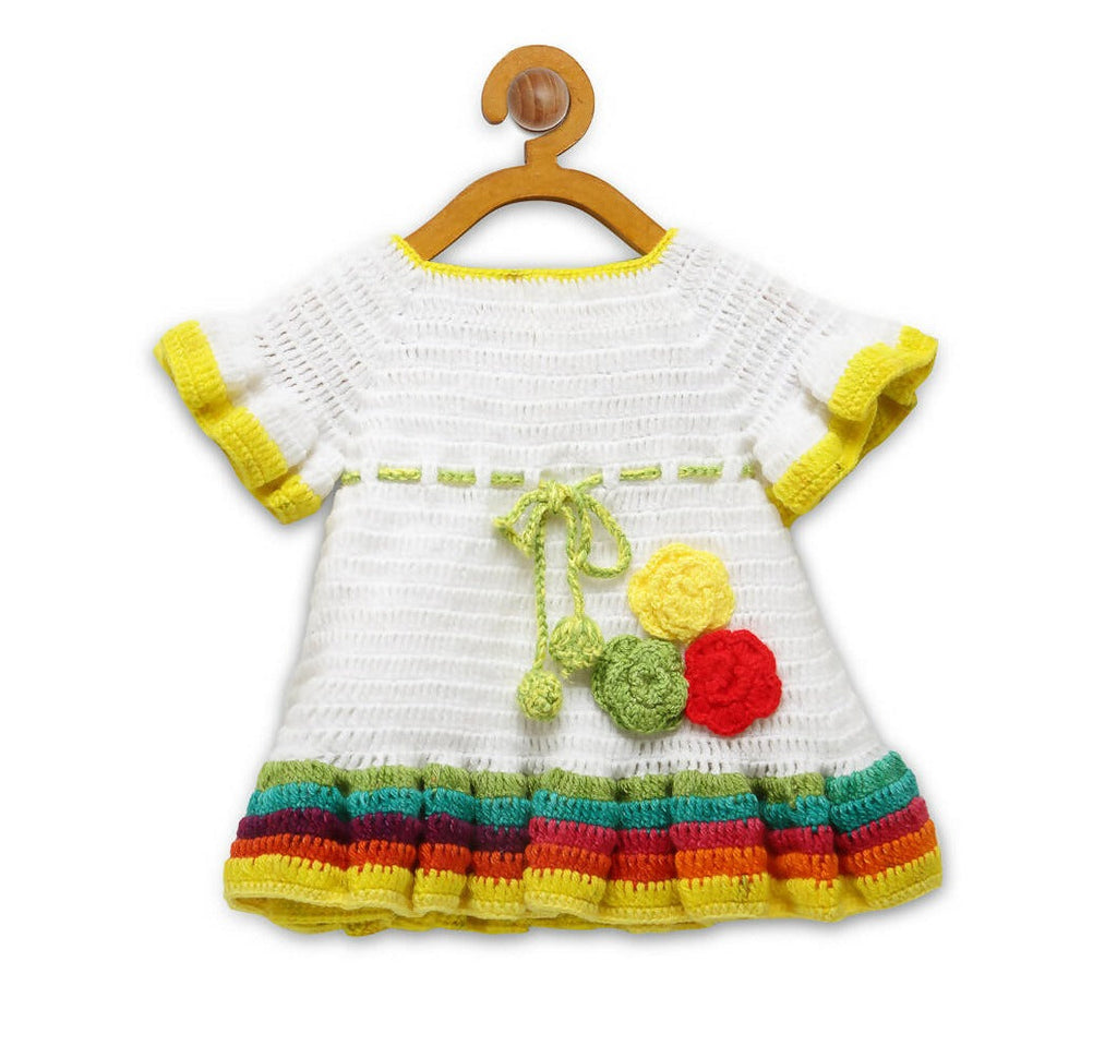 Chutput Kids White Ice Cream Design Solid Wool Frock | Grocsy