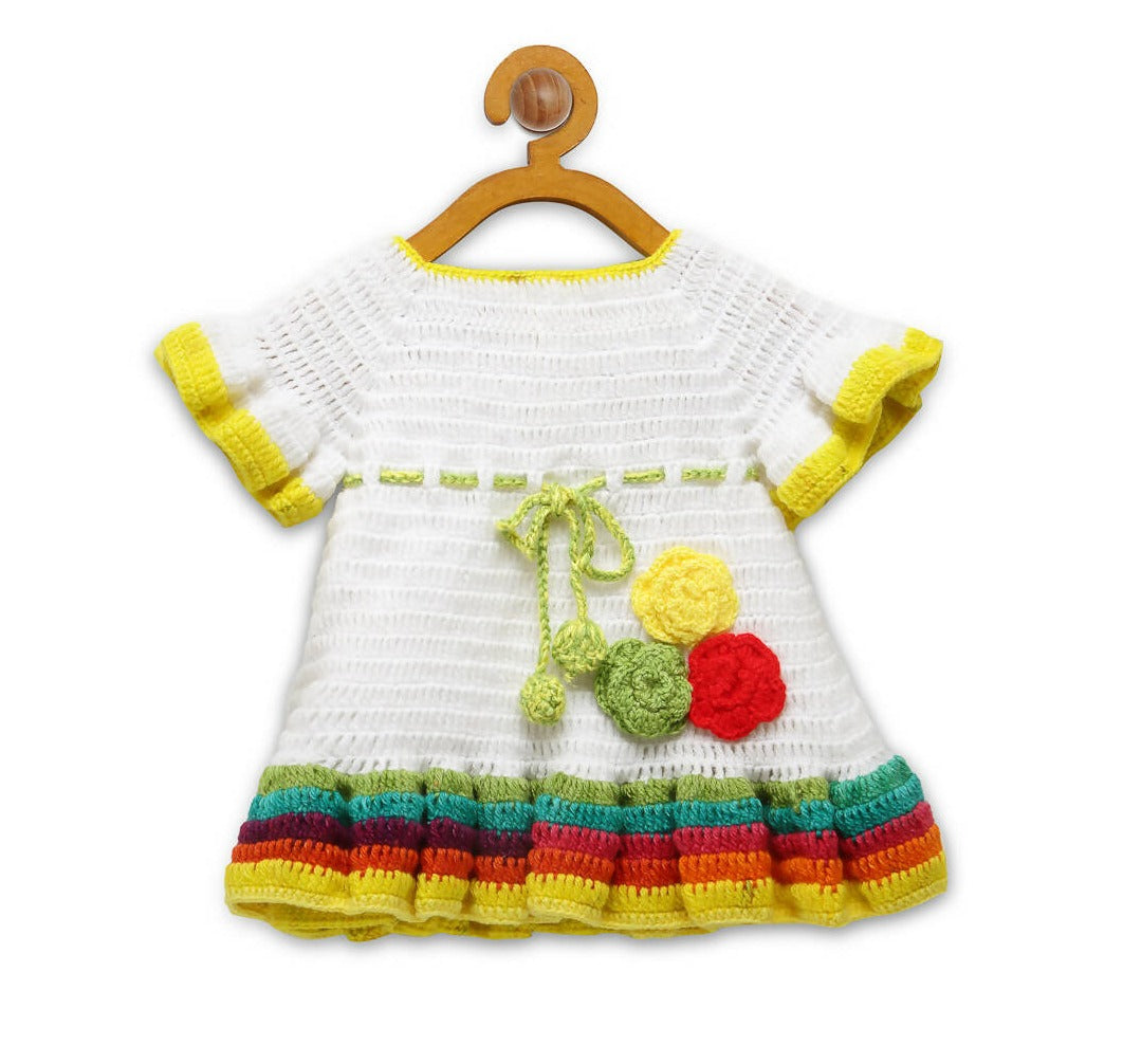 Chutput Kids White Ice Cream Design Solid Wool Frock | Grocsy