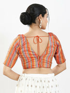 Joban Fashion Orange Multi Brocade Padded Blouse With V Neck Elbow Sleeves | Grocsy