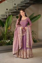 Teeya Creation Onion Color Fendy Silk Wedding Wear Embroidery Work Long Gown | Grocsy