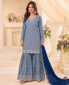 KC Designer Baby Blue 3 Piece Salwar Suit For Women Indian Wear | Grocsy
