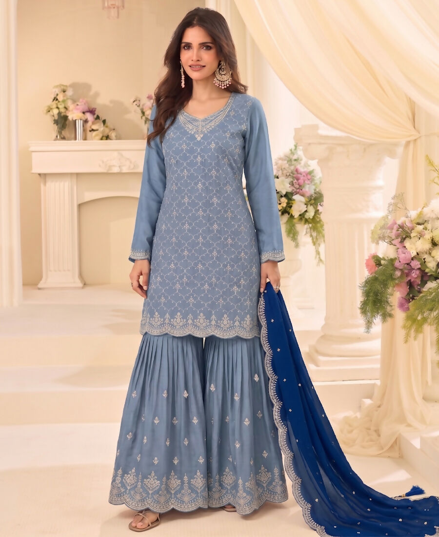 KC Designer Baby Blue 3 Piece Salwar Suit For Women Indian Wear | Grocsy