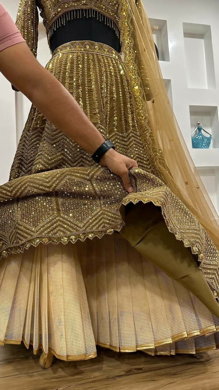 Jyoti Fashion Women's Beige Kasturi Silk Georgette Sequins with Dori Embroidered Designer Lehenga Choli Set | Grocsy