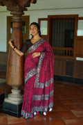 Arfa Fashion House Rani Pink Pure Chanderi Cotton Batik Printed Saree | Grocsy