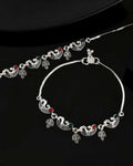 VOJ Set of 2 Silver Plated Meenakari Multi Color Anklet | Grocsy