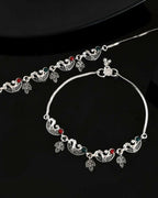 VOJ Set of 2 Silver Plated Meenakari Multi Color Anklet | Grocsy