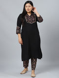 Sztori Plus Size Geometric Printed Shirt Collar Straight Kurta With Trousers | Grocsy
