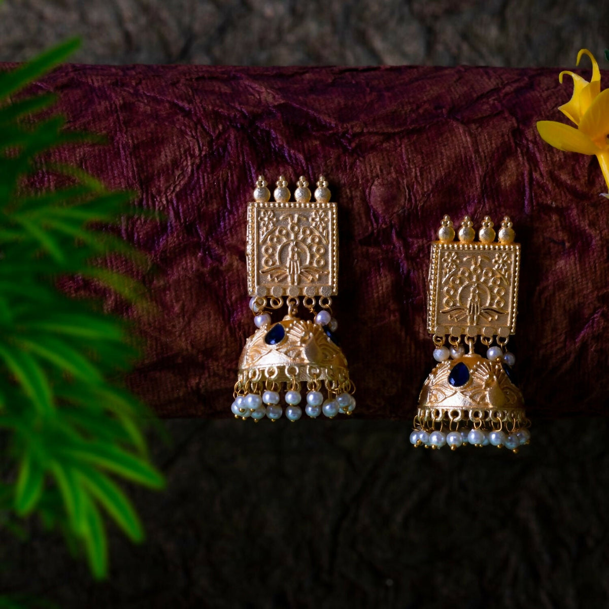 Joban Fashion Women Matte Gold Brass Jhumka | Grocsy