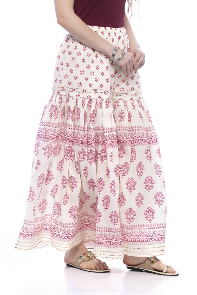 Mominos Fashion Cotton Block Print With Lace Work Off White Maroon Color Prints Palazzo | Grocsy