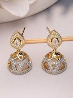 NVR Wome's Gold-Polished AD- Studded Jhumki Earrings | Grocsy