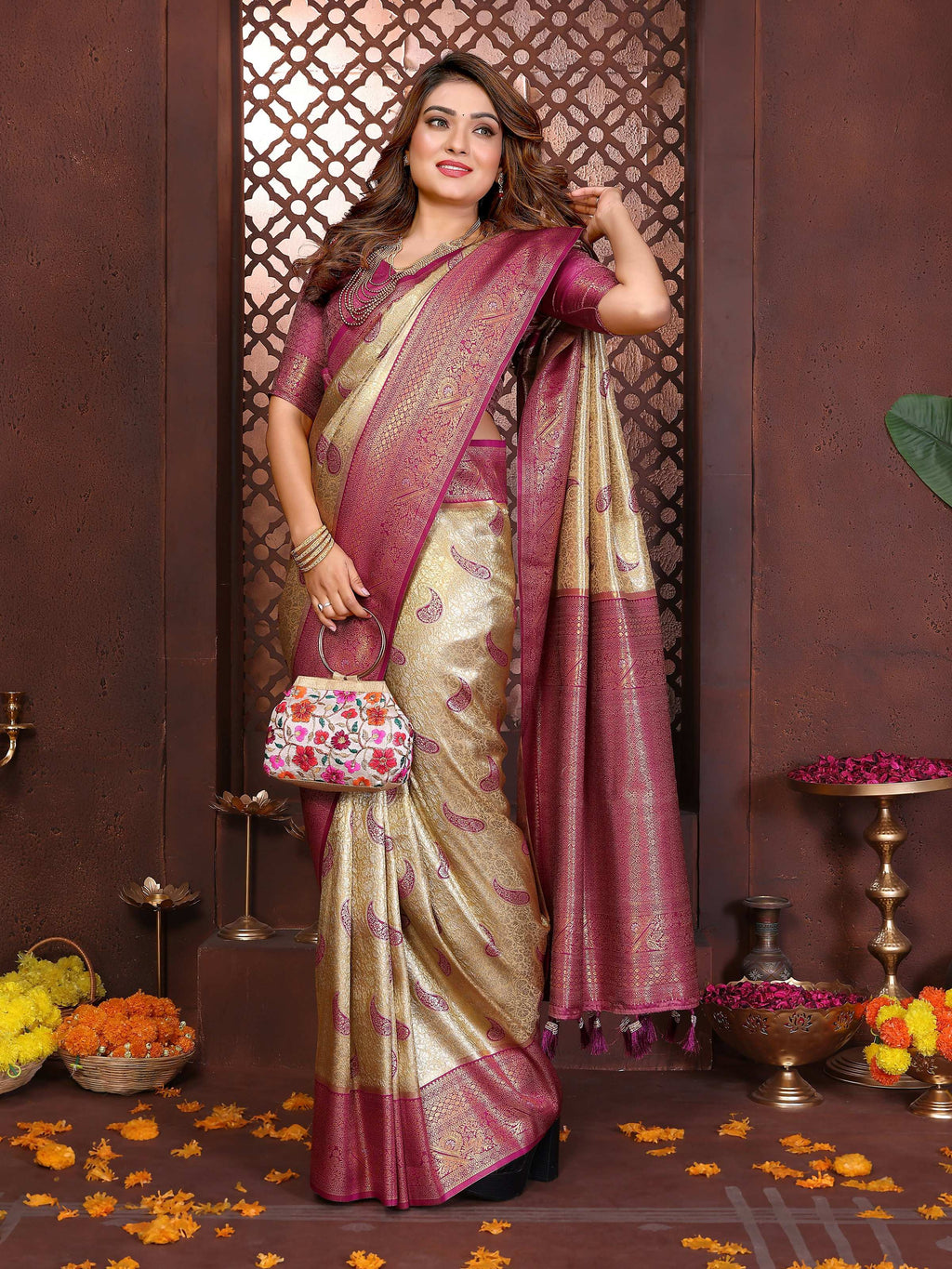 Aastha Fashion Mustard Tissue Silk Weaving Saree | Grocsy