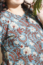 Breathables Blue Kalamkari Kurta & Pant Cotton Co-Ord Set | Grocsy