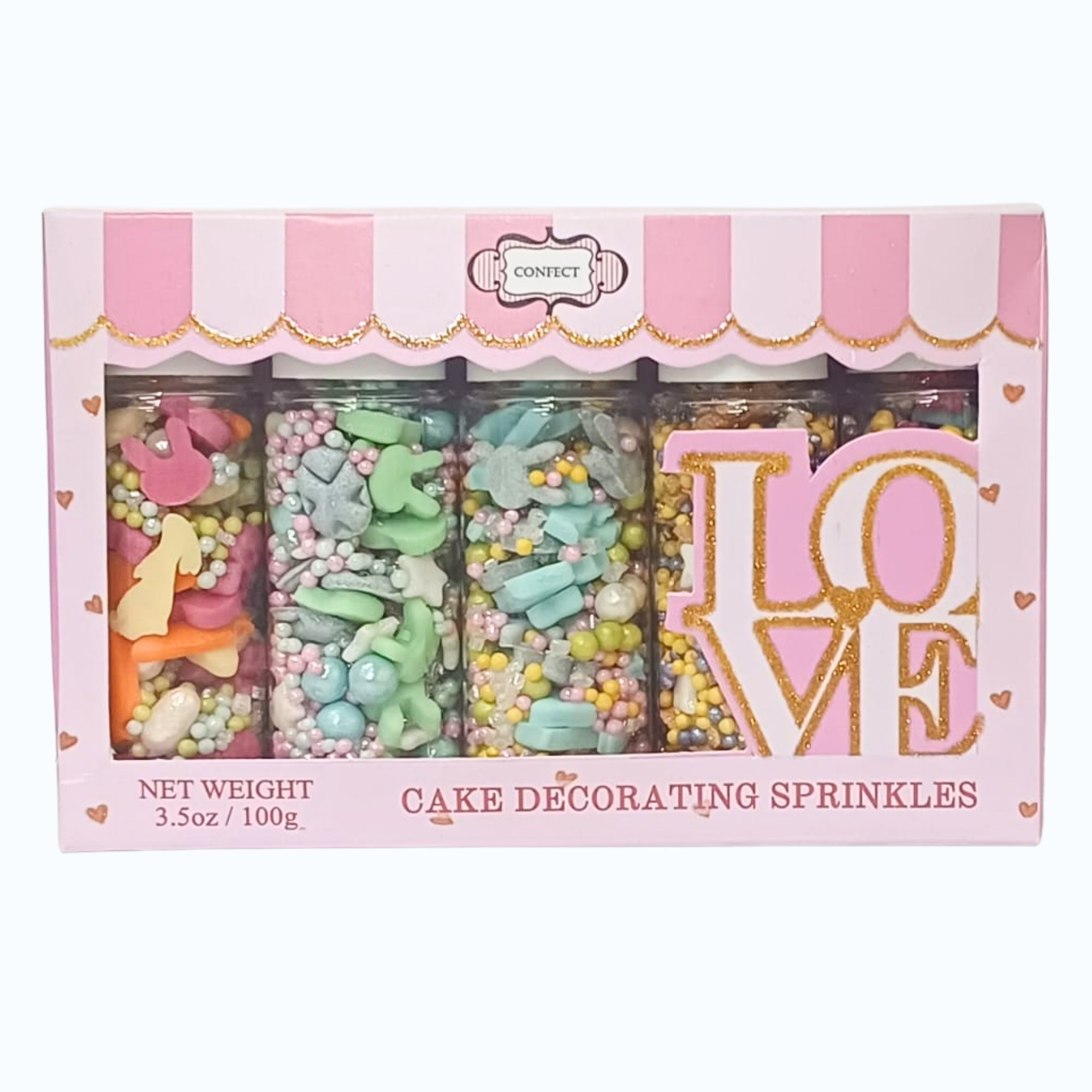 Confect Easter Sprinkles Edible | Mix Parrot Green, Yellow, Pink, White and Silver Pearls & Stars Pack of 5 (EAST 7) - 100Gms | Grocsy