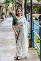 Green Pure Georgette Warli Saree with Unstitched Blouse - A2M | Grocsy