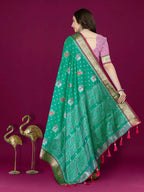 Lorenvalley Fashion Teal Patola Silk Woven Design Zari Meenakari Weaving Saree | Grocsy