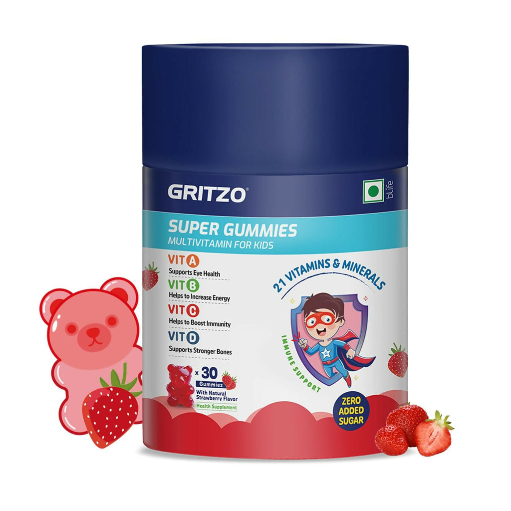 Gritzo Super Gummies, Multivitamin for Kids (Natural Strawberry Flavor) | Grocsy
