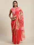 Ahalyaa Women's Pink Colour Chiffon Digital Print Floral Saree | Grocsy