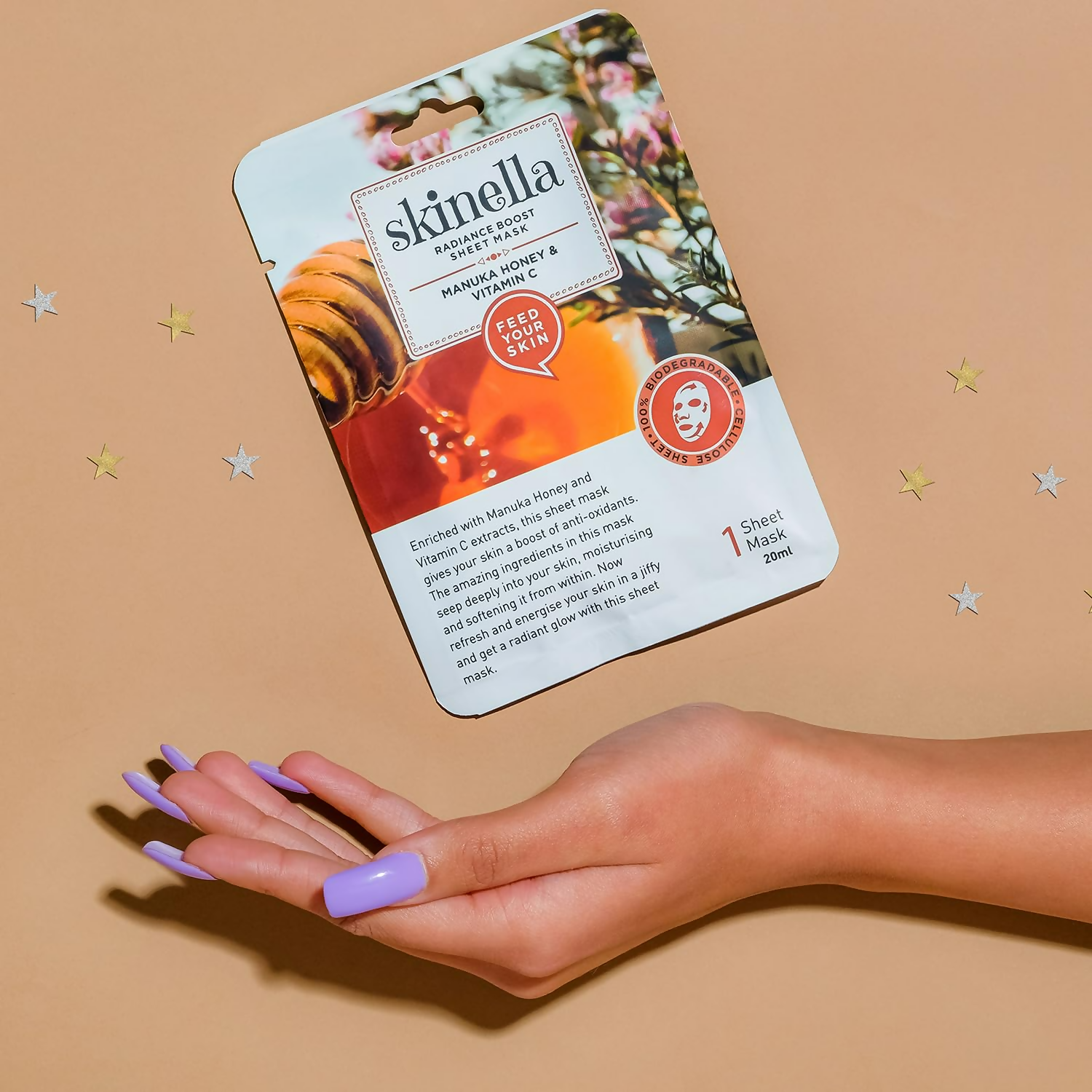 Skinella Radiance Boost Face Sheet Mask - Manuka Honey & Vitamin C | Grocsy