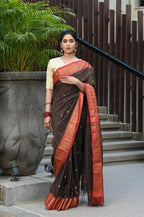 Beatitude Brown Cotton Banarasi Saree | Grocsy