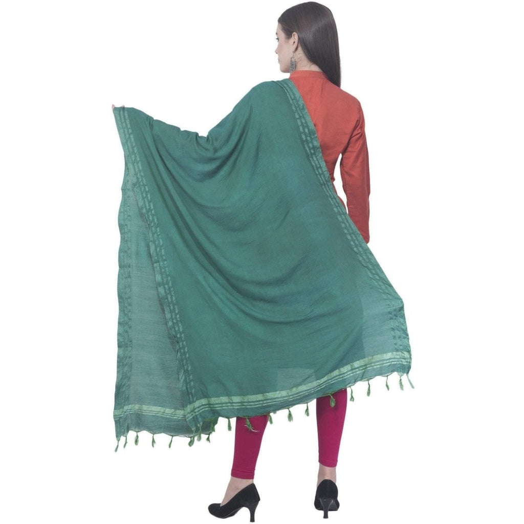 A R Silk Rama Green Color Golden Border Cotton Dupattas and Chunnis | Grocsy