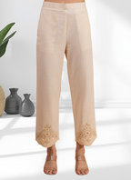 Joban Fashion Beige Linen Embroidered Readymade Cord Set | Grocsy