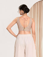 Joban Fashion Peach Jacquard Padded Blouse With V Neck Sleeveless | Grocsy