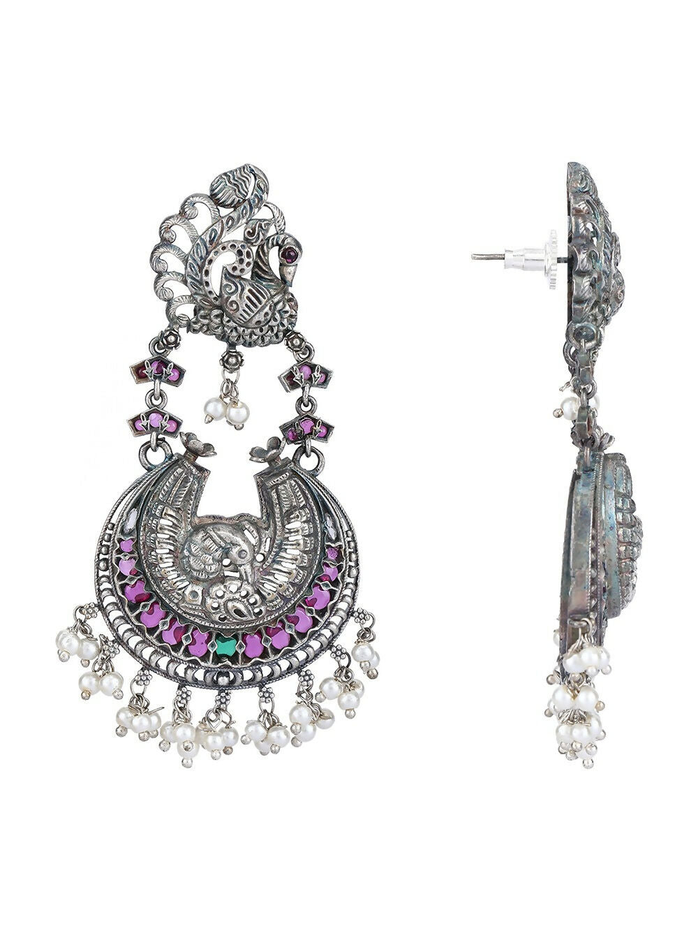 Joban Fashion Women Red Stones Silver Tone Brass Earrings | Grocsy