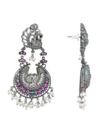 Joban Fashion Women Red Stones Silver Tone Brass Earrings | Grocsy