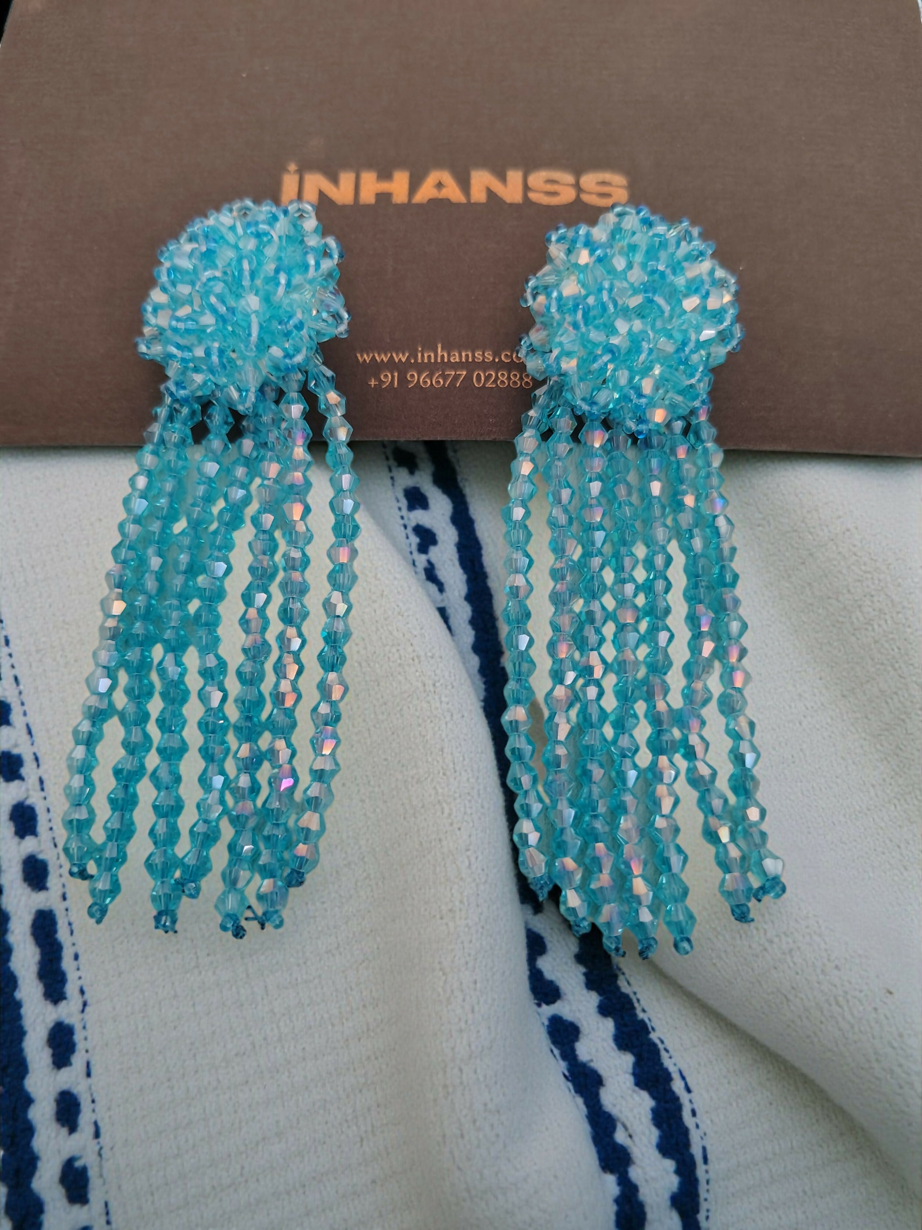 Inhanns Handmade Crystal Waterfall Earrings - Long - Sky Blue | Grocsy