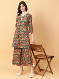 Joban Fashion Green Cotton Printed & Hand Work Co-ord Set | Grocsy