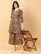 Joban Fashion Green Cotton Printed & Hand Work Co-ord Set | Grocsy